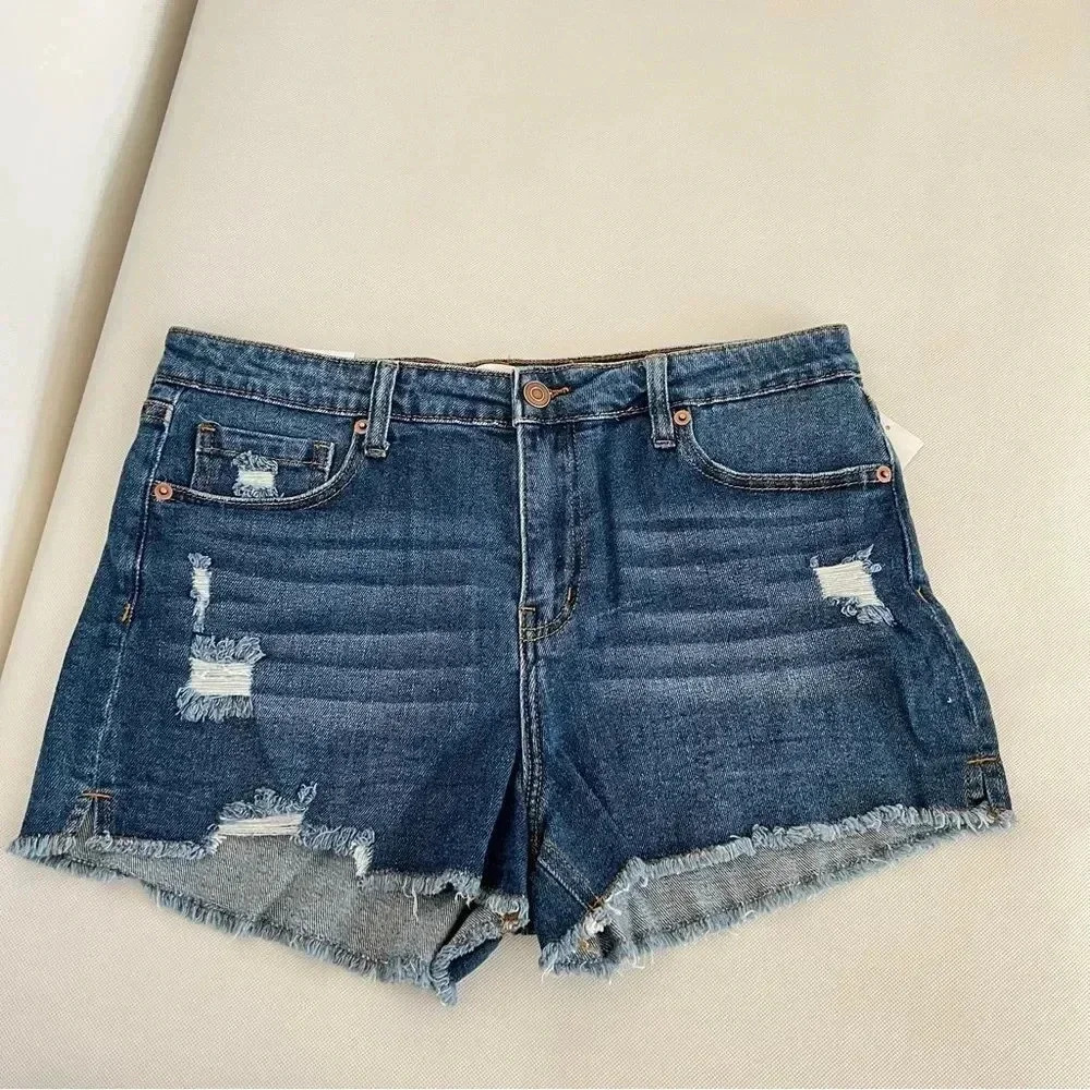 BP Shorts Denim Medium Blue Wash Distressed Raw Hem Size 31 - Picture 6 of 7